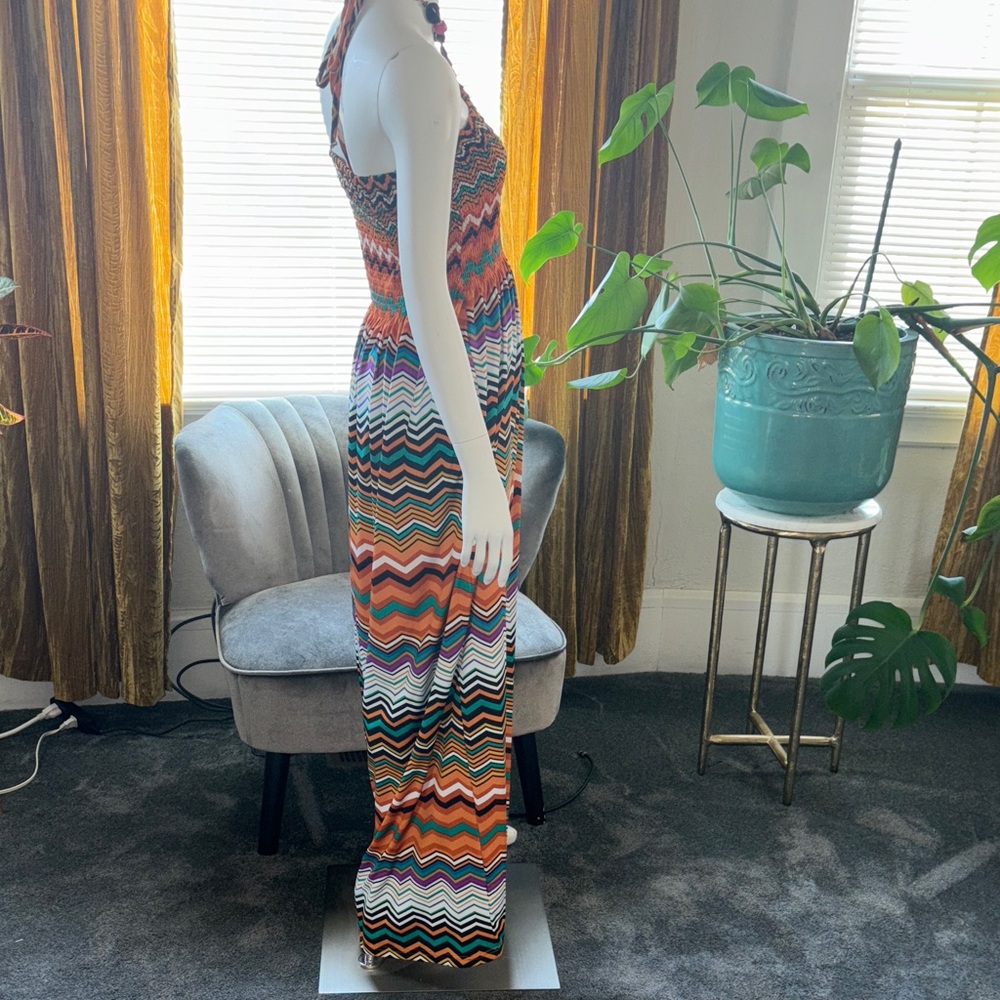 Magic Strapless Chevron Maxi Dress in Orange, Teal, Black, White - Picture 7 of 14